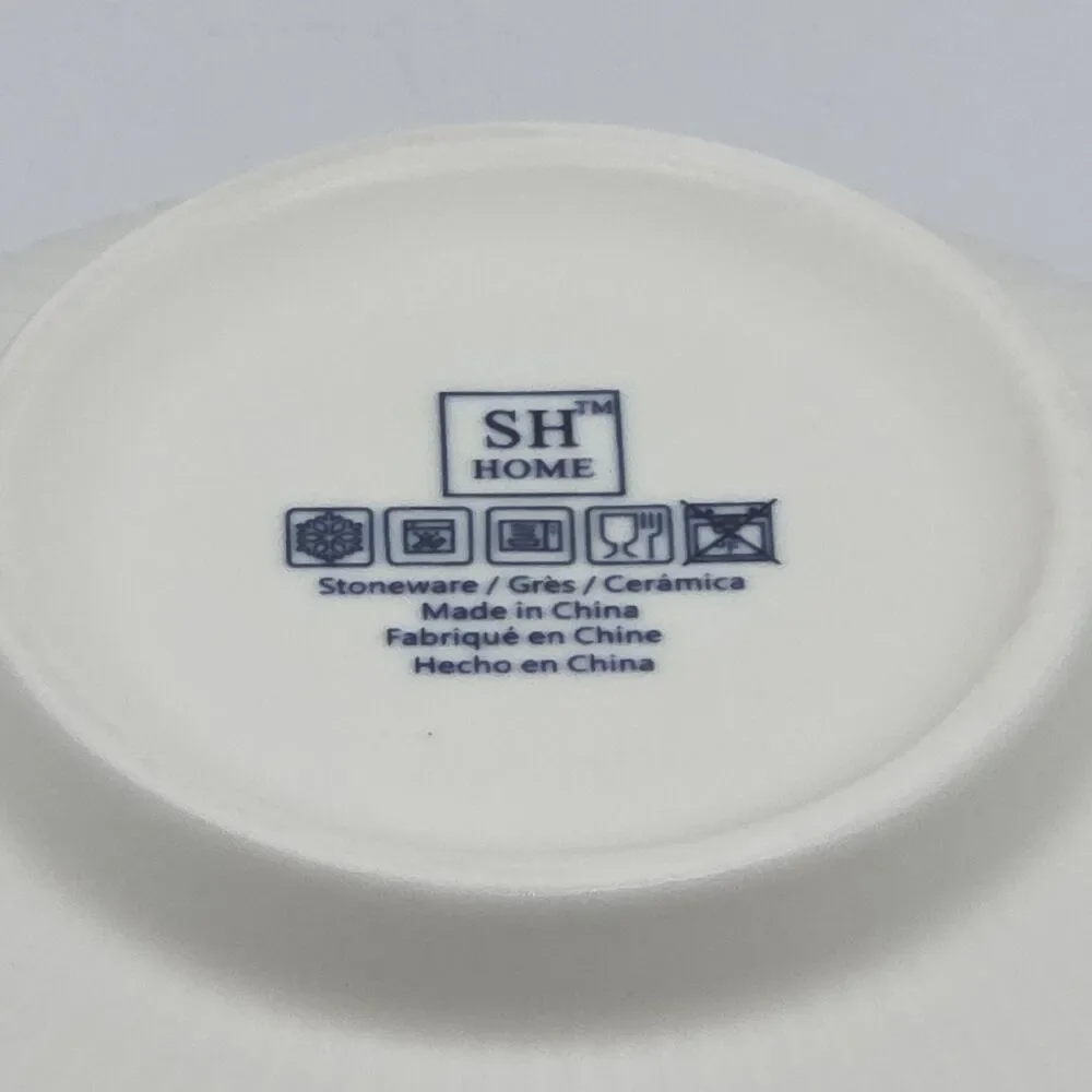 SH‎ Home 42oz Blue Ceramic Ramen Noodle Soup Bowl Chopsticks Spoon Floral Motifs
